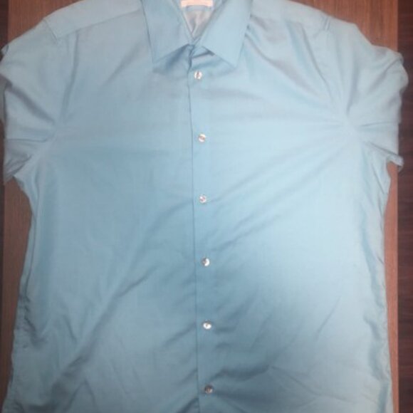 Calvin Klein Mens Large Blue Slim Fit Performance Long Sleeve Button Up Shirt - Picture 5 of 9